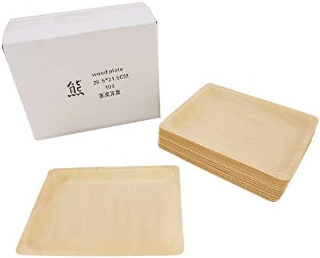 Marca de Bamboomn - 10,4 x 8,5 x 0,78 Placas/pratos de retângulo de madeira descartáveis ​​- 1.000 peças