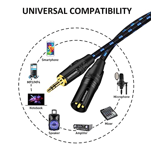 Dremake de 3,5 mm de estéreo para XLR Cabo de microfone masculino, cabo de áudio de 3 pés XLR a 3,5 mm, desbalanceamento de 3,5