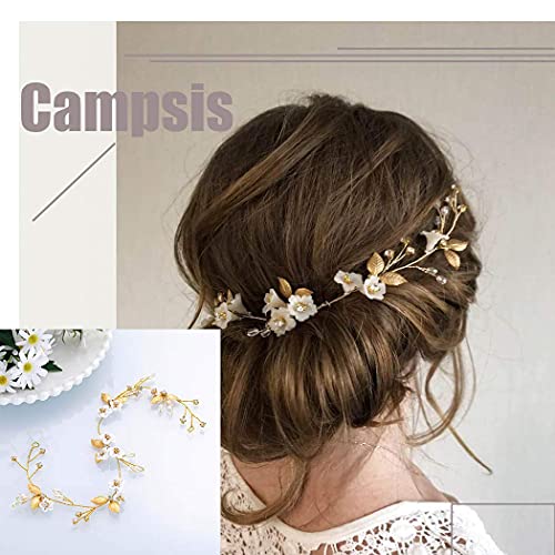 Campsis Hair Bridal Hair Vides Rhinestones Ouro Capacete de noiva Flores Folha de folha de cabeça Sparkle Cristal de cabelo Acessórios