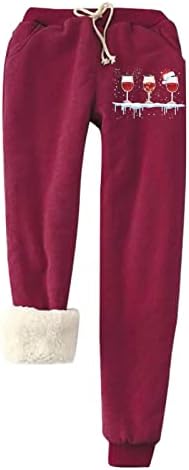 Calças de lã de inverno feminino Sherpa forrada as copas de moletom de Natal de Natal, calças de corredores de corredores de corrida