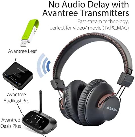 Avantree AS9S 40 h sem fio com fio Bluetooth sobre fones de ouvido com microfone para assistir TV de computador, Extra confortável