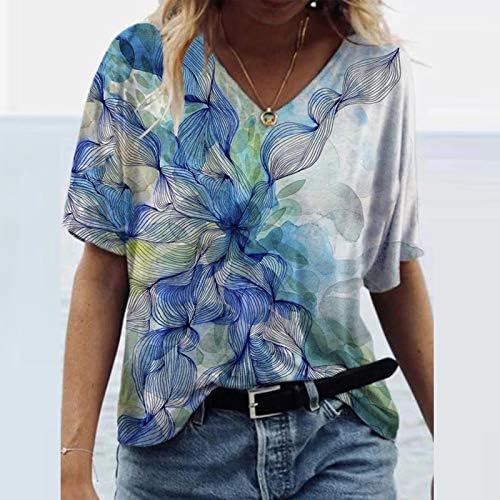 Tops de verão para mulheres tampas curtas Manga de manga casual camiseta camiseta de moda de moda de pescoço de verão feminino feminino