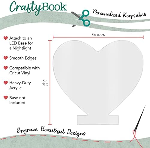 Craftybook Boards de acrílico em forma de coração 4 peças Conjunto - 5x7in folhas de acrílico de acrílico transparente
