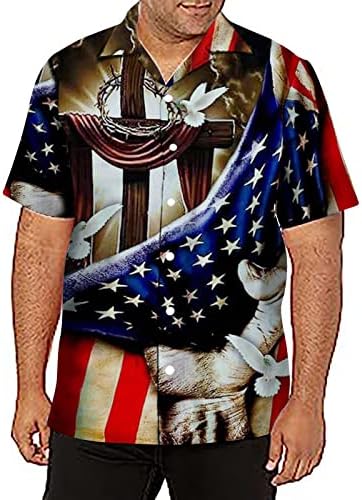 2023 camisa nova masculina verão 3d impressão da independência Dia American Flag casual Manga curta botão bronzeado