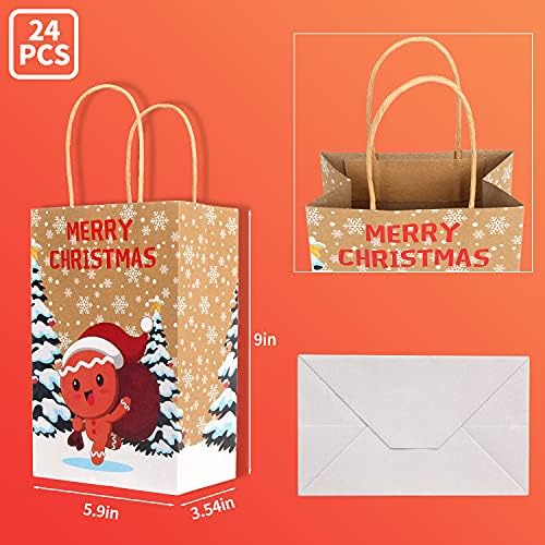 Steford 24pcs Kraft Christmas Presente Sacos de Presente, bolsas de Goody de papel variado, sacolas de presente de Natal com alças