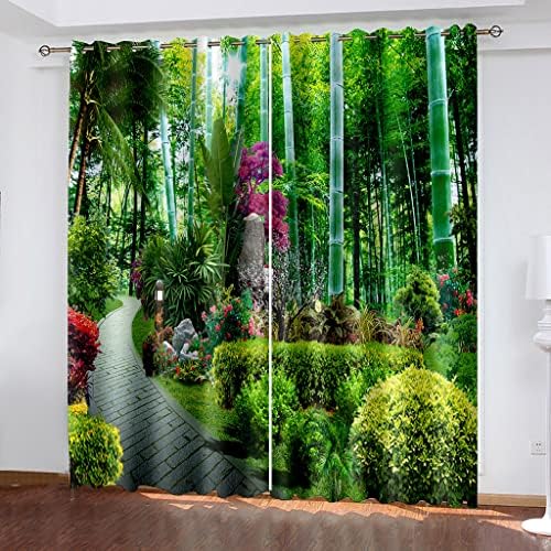 YuiUpd 3D verde Bambu Planta Floresta Paisagem Padrão de Impressão Cortes de Blackout 2 painéis 84 polegadas de comprimento cortinas