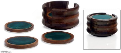 Novica Made Made Made Wood e Green Agate Men's Coasters, Green 'Floresta tropical'