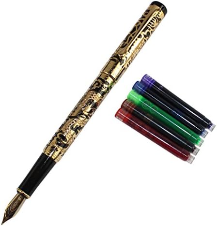 Gullor Advanced Fountain Pen Jinhao 5000 Ano de Golden e Dragão Negro com caixa de presente e cartuchos de tinta