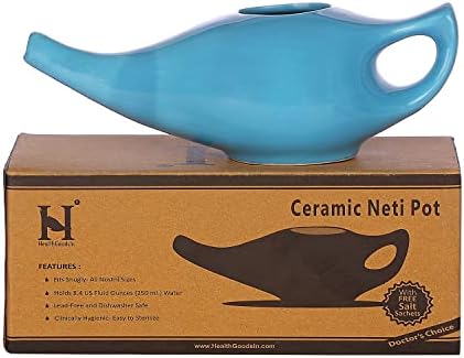 Healthgoodsin Ceramic Neti Pot, limpador de nariz para sinusite, lava -louças seguro, premium artesanal durável, 225 ml. Capacidade