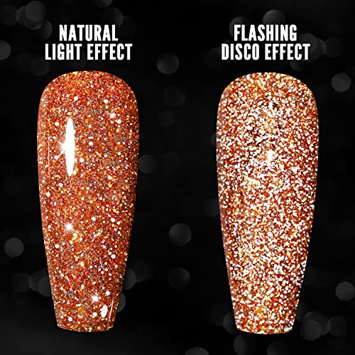 Jogo companheiro laranja Refletor Glitter Gel Achanet, Sparkle Diamond Shiny Disco Mergulhe o Manicure de esmalte UV Gel para salão