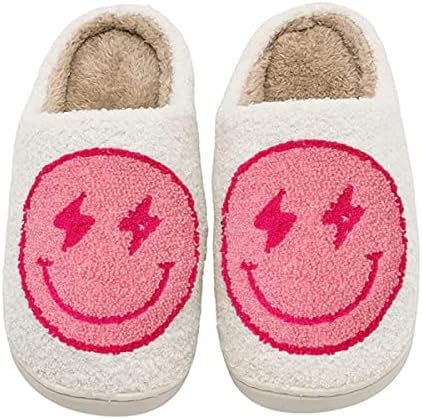 Jinlonyu Smiley Face feliz raio Bolt Eyes Mal Slippers Sapatos de casa de pelúcia de pelúcia quente para mulheres homens