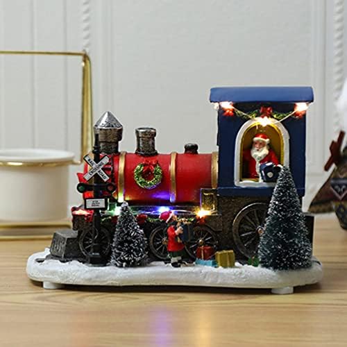 Ultnice Christmas Village Sets LED de trem de Natal resina Resina de Xmas Fatueta Papai Noel estátua de trem Express