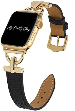 Minha bonita faixa de couro glam strap compatível com Apple Watch 38/40/41mm ou 42/44/45/49mm, aço inoxidável e couro genuíno para