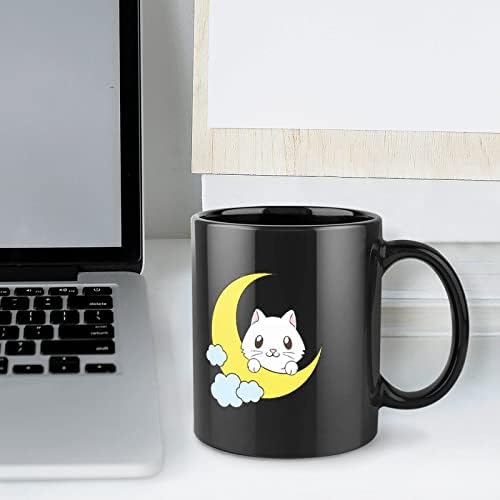 Gato fofo na lua impressa caneca cerâmica caneca caça de café xícara de chá engraçado para escritório em casa homens