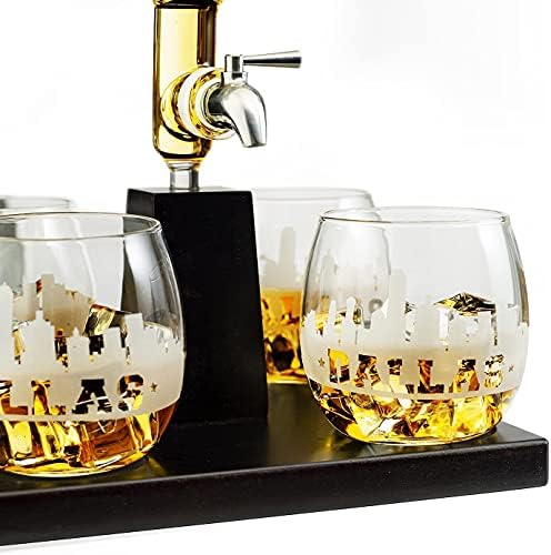 Wine & Whisky Decanter Conjunto 1100ml do Savante do vinho com 4 copos de uísque, dispensador de bebidas Scotch, Bourbon, decoração
