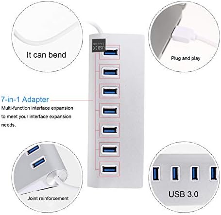 SOLustre Dispensador USB Spliter USB Hub Splitter Expansion Hub 7 em 1 Adaptador de computador Acessórios de computador com 7 portas