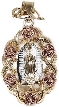 Colar de pingente de flores da Tri-Color Virgin Mary 26 Virgen de Guadalupe Medalla Tres Coloros Con Flores