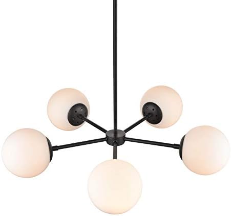 Light Society Grammercy Pingente de lustre de 5 luzes, preto com globos de vidro branco de gelo, luminária clássica de meados