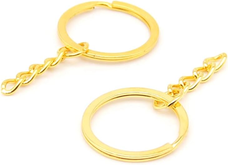 H&W 80pcs Golden Bulk Keyring Conjunto - anéis de chave plana de 1 polegada com corrente e 80pcs anéis de salto dourado