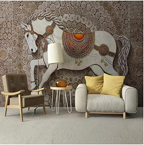 European Creative Noble Horse Horse Wood Grain Mural Wallpaper Room de Livra Infantil Crianças De Parede Decoração