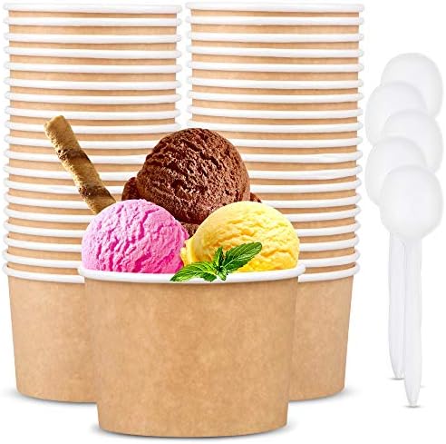 PROMORA 12 oz de papel de sorvete de sorvete, dispensáveis ​​tigelas descartáveis ​​para sopa quente ou sobremesa com colheres,