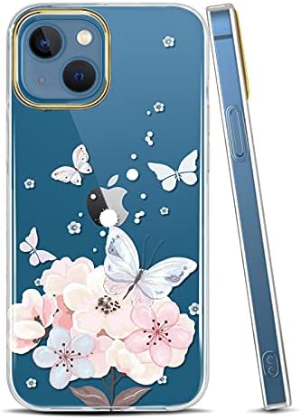 Jaholan Clear Case Compatível com iPhone 13 mini estojo com flores, para meninas mulheres, o padrão floral de brilho