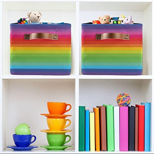 Xiua Cartoon Rainbow Armazenamento retangular Bin Canvas Square Storage Basket com alças para casa, escritório, livros,