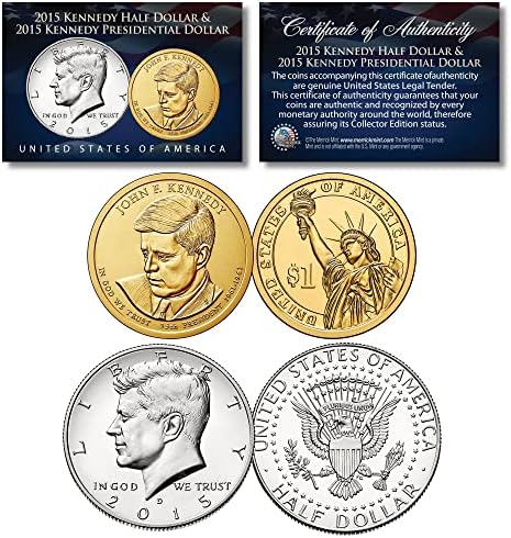 John F Kennedy 2 -Coin Set 2015 JFK Presidencial $ 1 moeda e 2015 JFK Half Dollar - Denver Mint