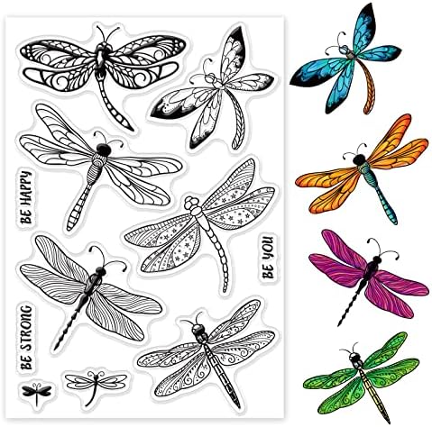 GLOBLELAND 1SHEET Animais Clear Stamp Variety Dragonfly Transparent Silicone Stamp Incorajando Palavras para Scrapbooking Cartão