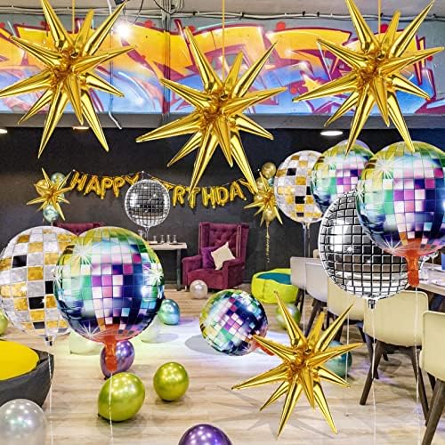 Cadeya 12 PCs Balões de bolas de discoteca, enorme balões de alumínio para alumínio da explosão de ouro para aniversário,