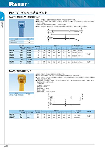 Panduit PLT3S-C86 Pan-Ty Tak Ty, nylon detectável de metal 6.6, seção transversal padrão, ponta curva, 50 libras de