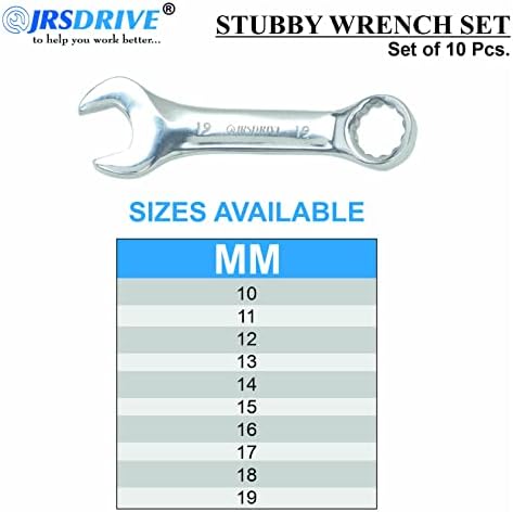 Chave de Jrsdrive Stubby, conjunto de 10 peice, métrica, aço do vanádio cromo, acabamento no espelho, kit de rollup