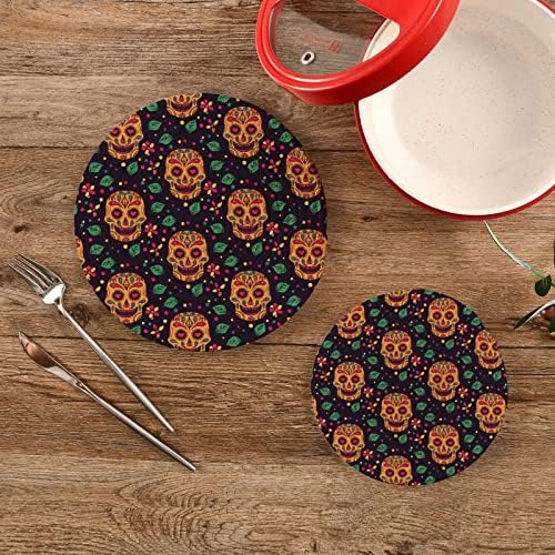 Dia morto de Halloween Sugar Skull Trivets para pratos quentes suportes de panela conjunto de 2 peças Pads quentes para trivetas