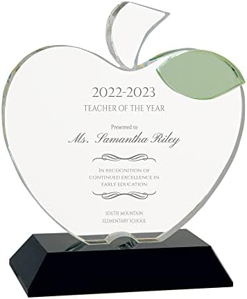 Ravanox Personalizado Placa de maçã Crystal de 6 1/4 , prêmio de maçã de vidro personalizado para aposentadoria, serviço,