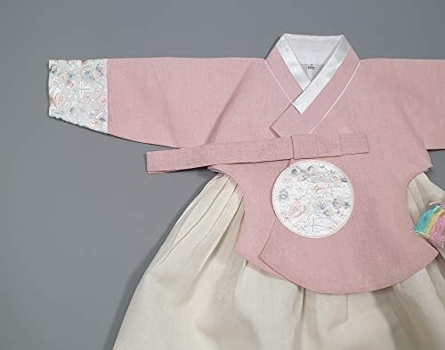 Vestido coreano Hanbok bebê menina 100 dias de nascimento Baikil Party Celebration Baby Pink Bege OS100