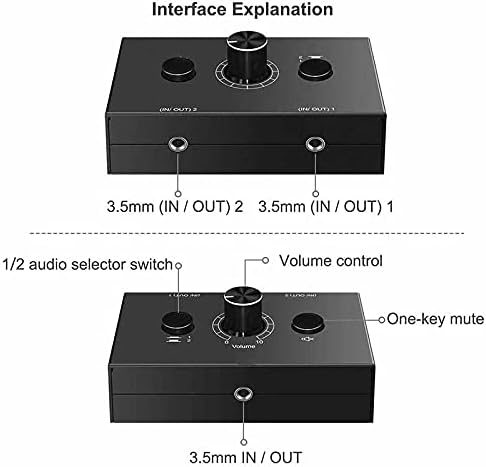 SBSNH 3,5 mm Comutador de áudio, 2 entrada 1 saída/1 entrada 2 Saída Splitter Splitter Switcher, caixa do comutador de áudio, botão