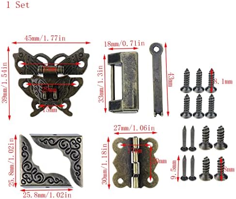 MEWUTAL 1 Conjunto de Butterfly Hasp Latch Butterfly Caixa de dobradiças Protetores de canto de canto para caixa de madeira,