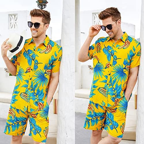 Camisa de manga curta e shorts masculinos de Bebuerrg Mestes de shorts Summer 2 peças Button casual Down Down Hawaiian Sweets