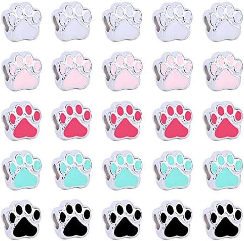 40pcs Paw Imprimir contas européias Foot de animal a granel Pet para cães de cachorro para jóias fazendo colar de