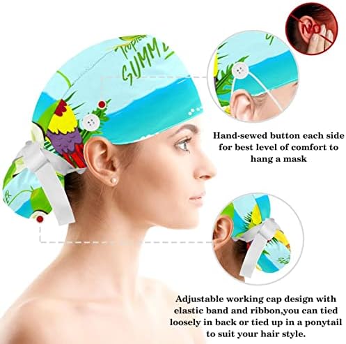 Parrot Summer Sumpable Scrub Cap Hat With Button, Working Hat SweatBand com cabelos arqueados macios