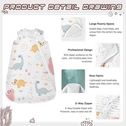 Vvfelixl Sack Sack para bebês recém -nascidos - Cartoon Dinosaurs fofos BlanBert Baby Baby Wearable - Bolsa de dormir de transição