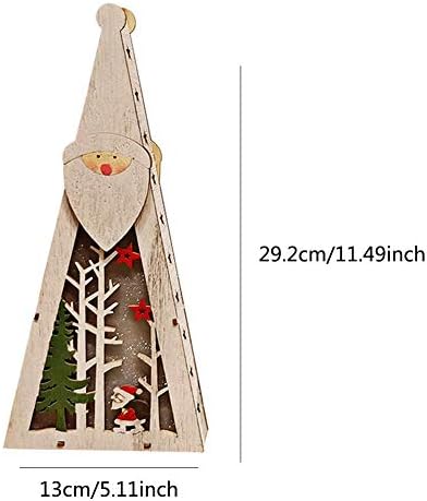 Liushi Natal ornamentos de madeira Papai Noel/Elk/Snowman Decoração com LED branco quente, decoração geométrica para a família