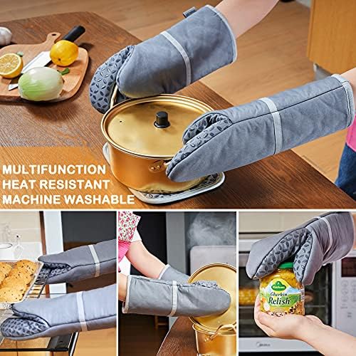 Vhause Mitts de forno comprido Conjunto de 2 - luvas de forno em forma de algodão com luvas que não são de silicone