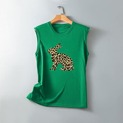 Tanques gráficos de coelho fofo feminino Top Topneck leopard tee camiseta casual camisas sem mangas