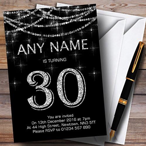 Black & Silver Garland 30º convites de festa de aniversário personalizados