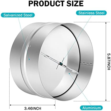 Draft de 6 polegadas Blocker Backdraft Damper Draft Stopper Stopper unidirecional DUCTING DUCTING INSERIR DEFLOW PREVISTO DE FERRO