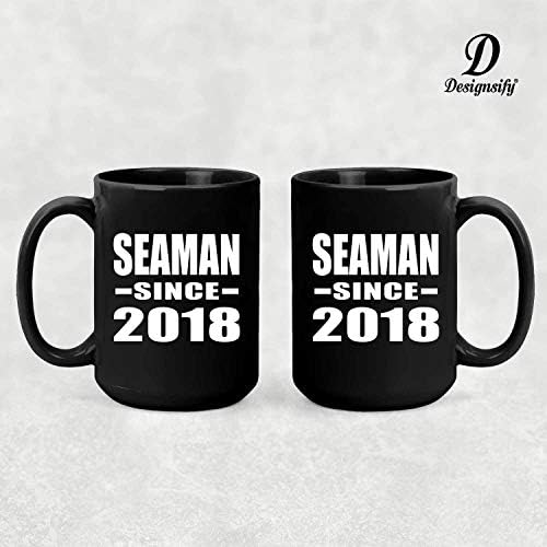 Designsify Seaman desde 2018, 15oz de caneca preta de café com xícara de chá com alça, presentes para aniversário de aniversário