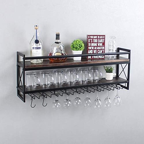Weven Wine Rack Stemware Glass Rack, plataforma de madeira industrial de 26 polegadas, prateleiras de vinho montadas na parede