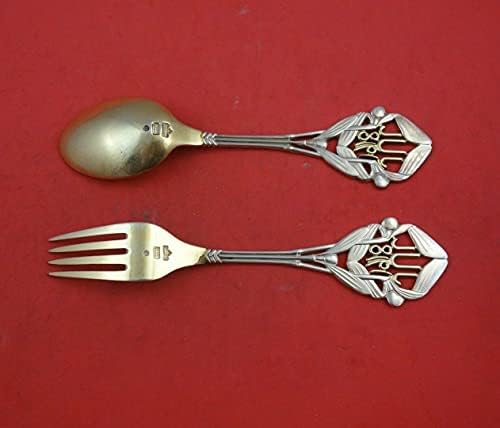 Natal por A. Michelsen Sterling Silver Fork and Spoon Conjunto 2pc 1918 visco