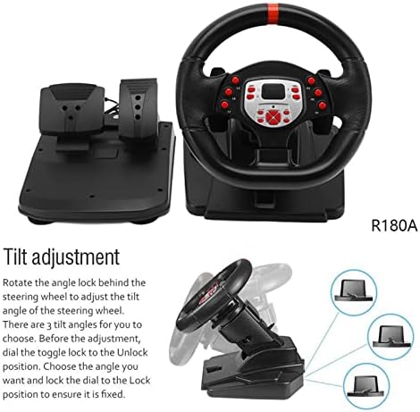 Roda de corrida com pedal, 180 graus para o volante de corrida Support PS3 PC Direct Plug in Game Dange Wheel para Red Stripe